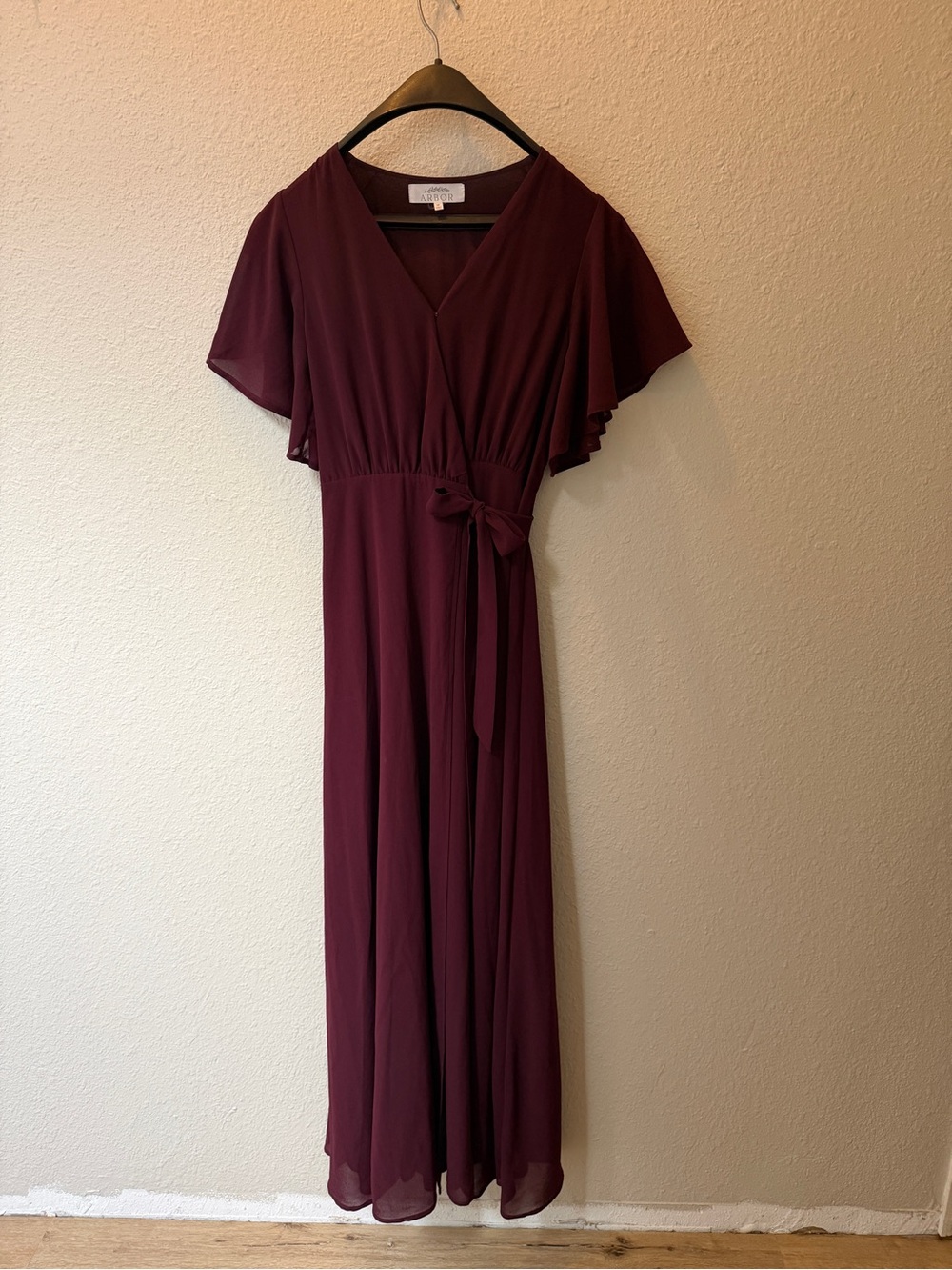 Arbor Burgundy Wrap Maxi Dress with Tie Waist M